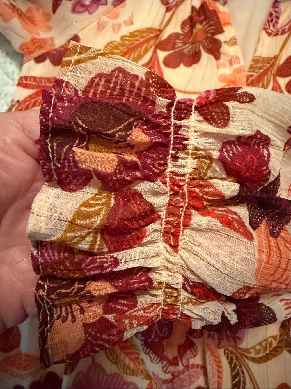 Old Navy Floral Tiered Long-Sleeve Dress in Rose and Cream